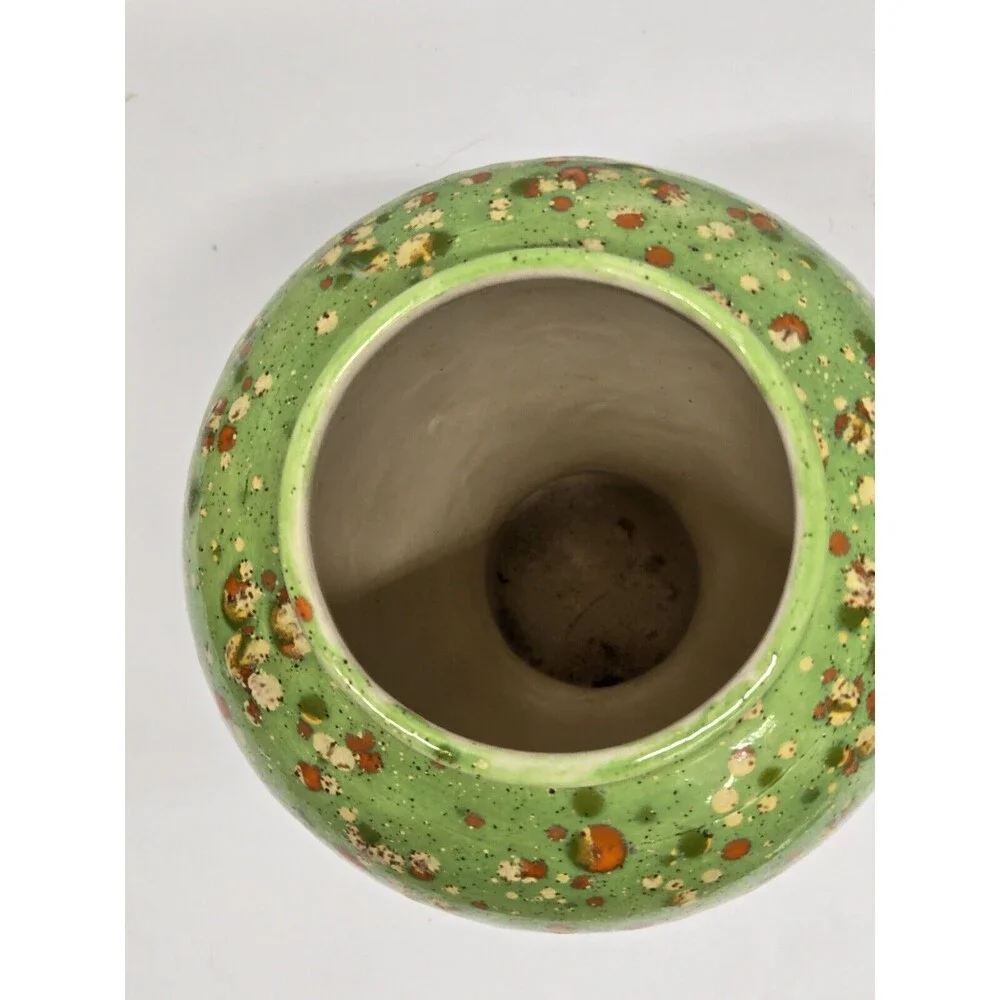 Apothecary Style Jar Lid Large Ceramic Container Green Splatter 70's Perfect